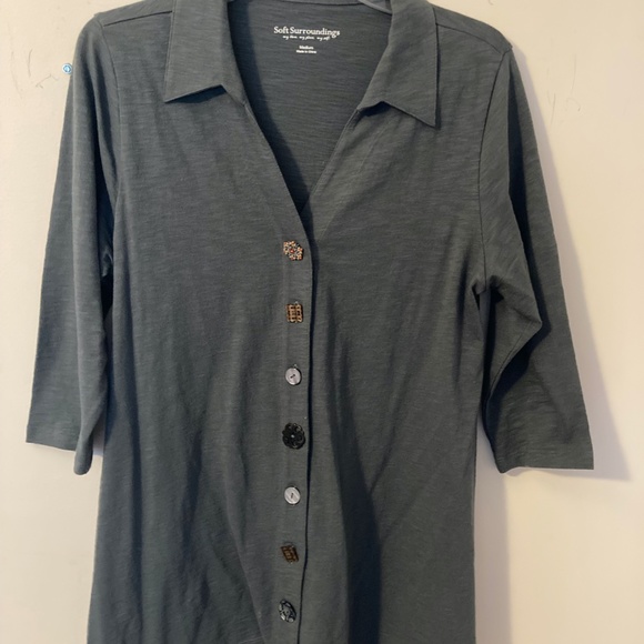 Soft Surroundings Tops - Soft Surroundings tunic, size M. Green grey with decoritive buttons.